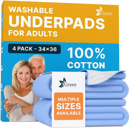 GREEN LIFESTYLE Washable Underpads - Large Bed Pads for use as Incontinence Bed Pads, Reusable Pet Pads, Great for Dogs, Cats, Bunny, Seniors Bed Pad (Pack of 4 - 34x36) by GreenLifeStyle