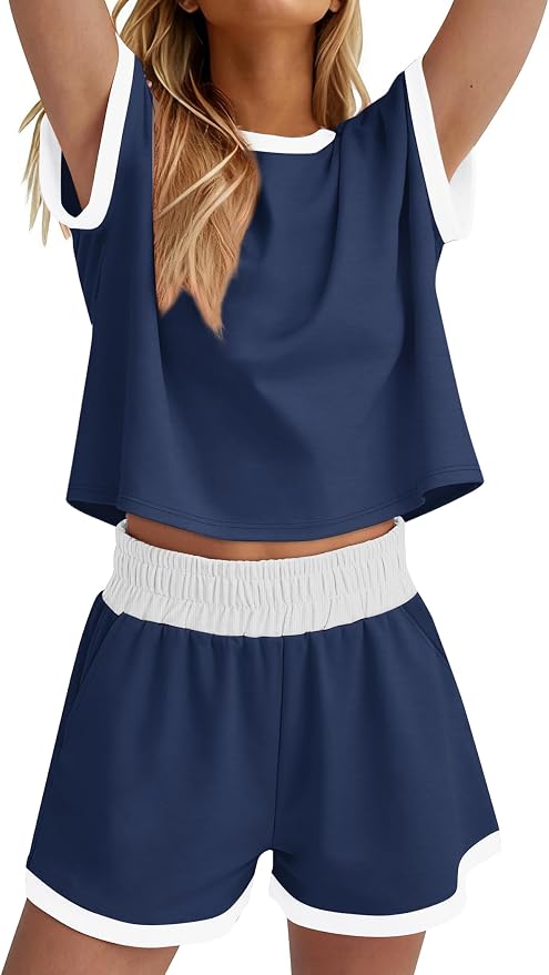 WIHOLL Two Piece Sets for Women Summer Lounge Short Sets Cap Sleeve Crew Neck Sweatsuit with Pocket XS-2XL - Image 4