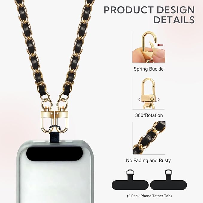 Universal Crossbody Patch Phone Lanyards - 2 Pads, 1 Leather Phone Strap, 1 Adjustable Finger Strap - Compatible with Most Smartphones (48in) - Image 4