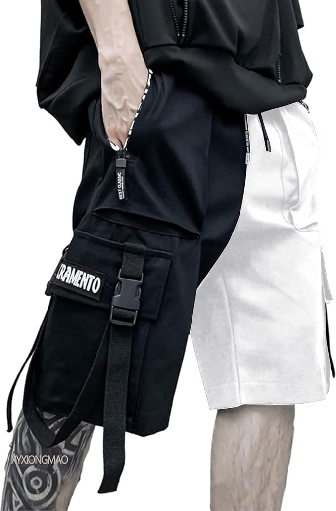 XYXIONGMAO Men's Joggers Techwear Black Hip Hop Cargo Shorts Streetwear Sweatpants Cargo Pants for Men by XYXIONGMAO