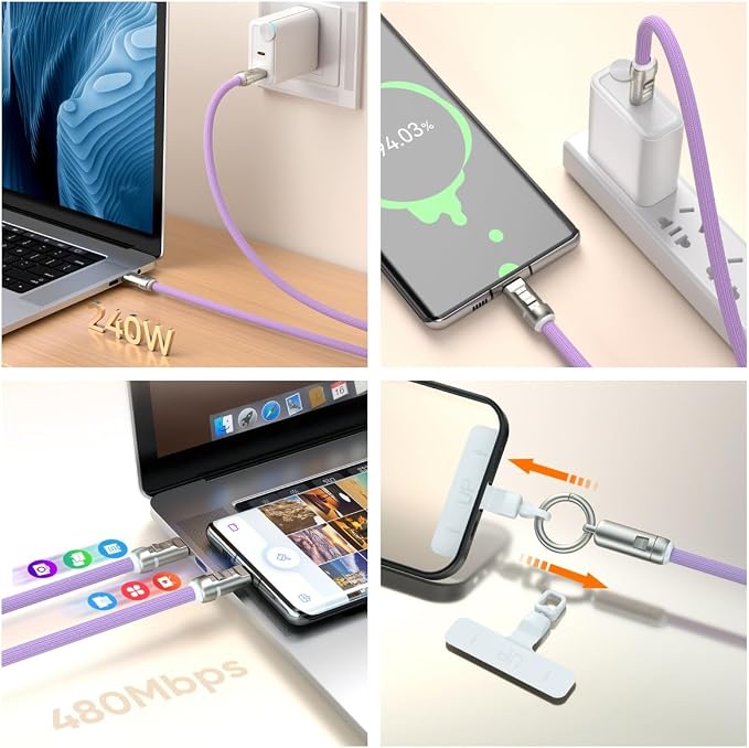 Phone Wrist Lanyard,Built-in 240W USB-C Phone Lanyard Charging Cable Fast Charge & Data Transfer with Tether Tab - Image 4