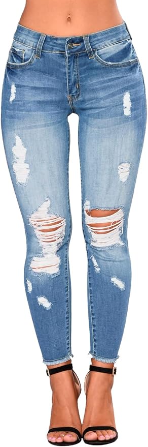 KUNMI Women's Skinny Ripped Trendy Jeans Distressed Stretchy Denim Pants - Image 5