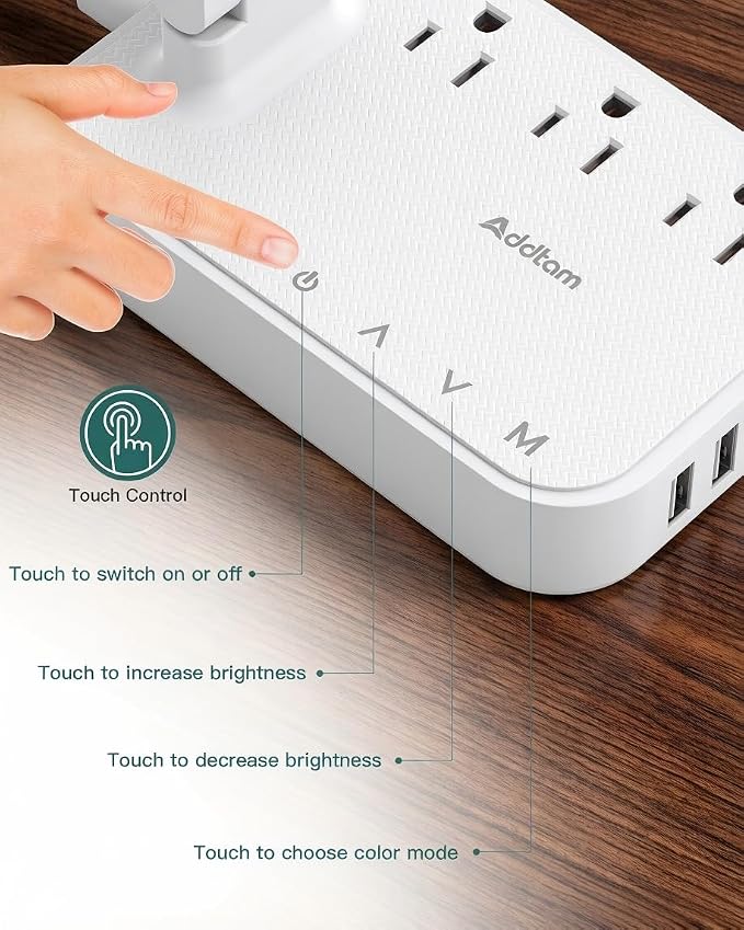 Addtam LED Desk Lamp, Power Strip with 3 Outlets 4 USB Charging Ports(2 USBC), 4 Modes 5 Level Brightness Touch Lamp, Small Desk Lamp for Home Office College Dorm Room Essentials, White - Image 7