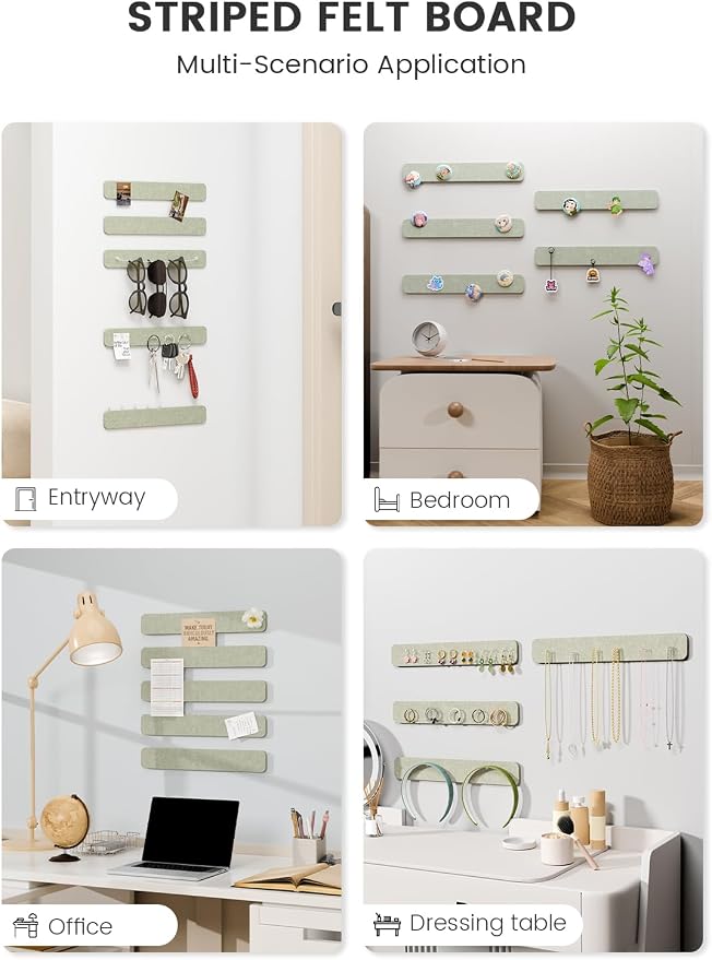 Fluxynara 13" x 2" Felt Wall Panels, Sage | 5-Pack Cork Board Alternative with 35 Push Pins, Adhesive Mounting for Bedroom Door or Home Office - Image 6