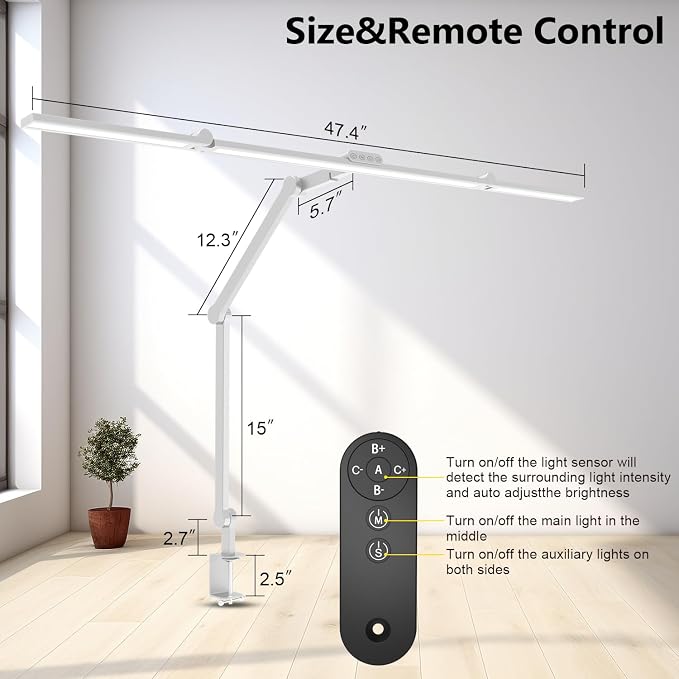 EPABINA 36W Ultra Bright Architect Desk Lamp with Clamp, Tall Overhead Rotatable Led Desk Light for Home Office, 47Inch Long Adjustable Monitor Light Bar with Remote for Computer Screen Desktop Table - Image 5