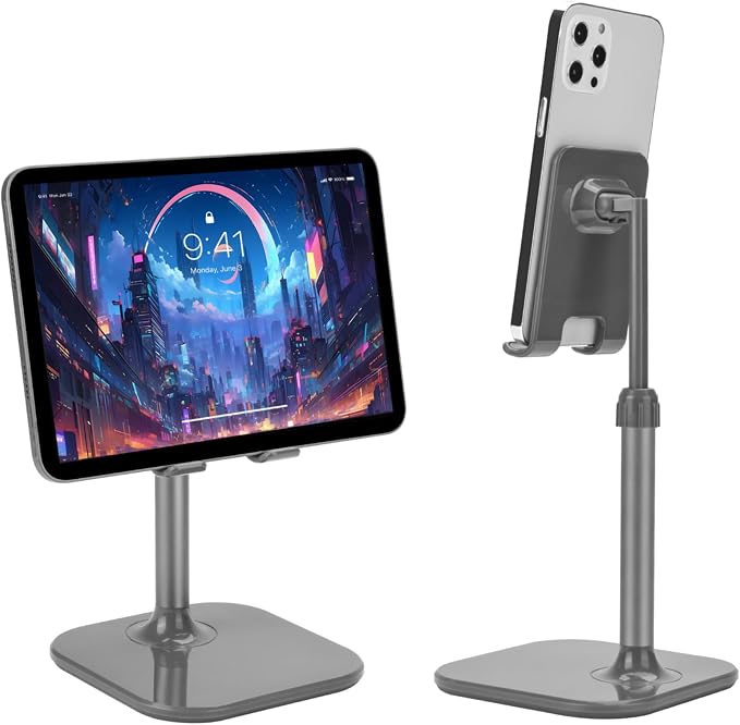 Doboli Cell Phone Stand, Phone Stand for Desk, Phone Holder Stand Compatible with iPhone and All Mobile Phones Tablet, Gifts for Adults Women Men Mom Wife, Space Gray by Doboli