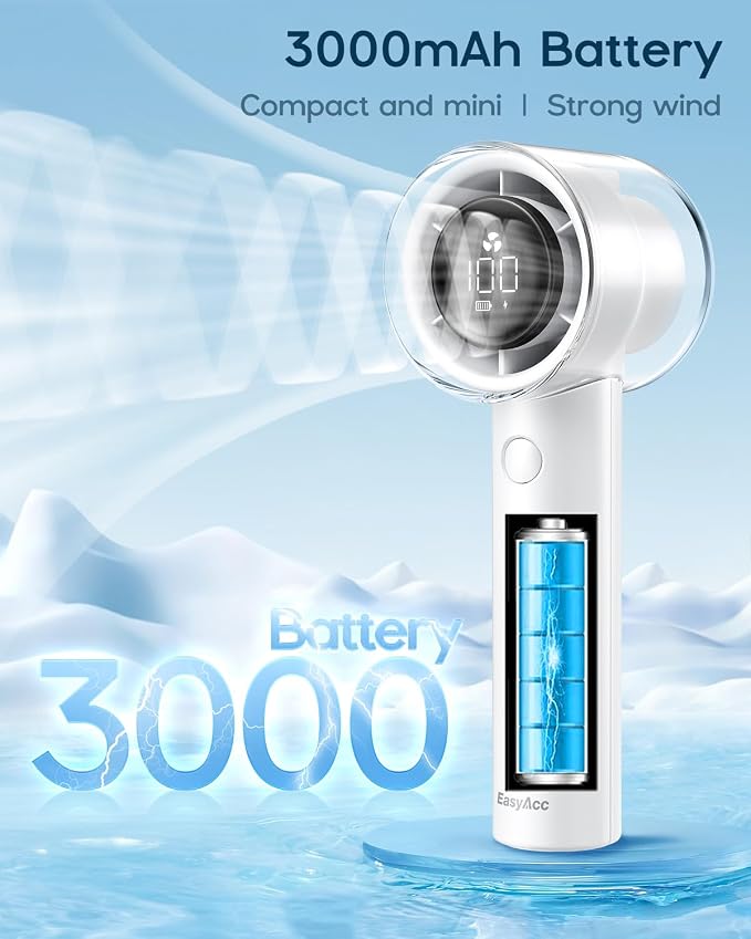 EasyAcc Handheld Turbo Fan, 5 Gear Wind, Battery Operated, Up to 19 Working Hours, 3 IN 1 Hand Fan with Air Turbo Tech Cooling Fan for Outdoor Activities, Travel, Working - Image 4