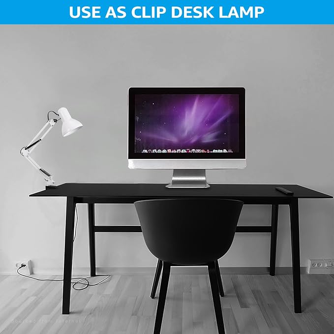 TORCHSTAR Metal Desk Lamp, Adjustable Swing Arm, E26, White | Architect Gooseneck Multi-Joint Clip Table Lamp with Plastic Clamp, for Home Office, Work, Study, Reading, Bulbs not Included - Image 4