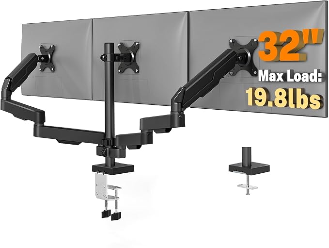 5Rcom Triple Monitor Mount Stand for 17-34 Inch Computer Screens | Gas Spring Full Motion Arms, Each Holds 22lbs, Compatible 75/100mm VESA Mount by 5Rcom