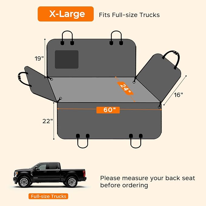 URPOWER Dog Car Seat Cover for Pets 100% Waterproof Seat Cover Hammock 600D Heavy Duty Scratch Proof Nonslip Durable Soft Back Seat Covers for Full Size Trucks - Image 6