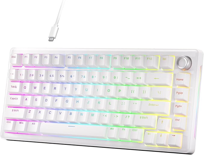 DIERYA DK81E 75% Mechanical Gaming Keyboard, Hot-Swappable, Wired, White | Gasket Mount, Pre-Lubed Linear Switches, 6-Layer Foam, Programmable, Volume Knob, RGB Backlight, Double-Shot Keycaps by DIERYA