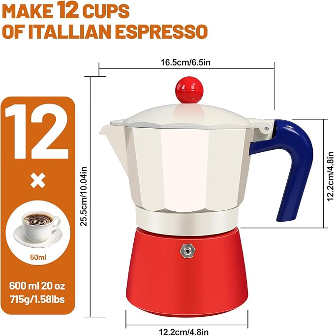 12 Cup Aluminum Espresso Stovetop Moka Pot Express Coffee Maker Percolator Italian Classic Mocha Coffee Machine for Italian and Cuban Cafe Brewing for Home & Camping 600ml 20oz - Image 2