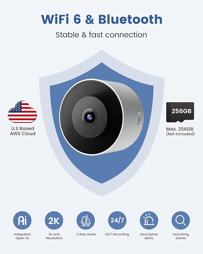 2K Window Camera, WiFi 6 Indoor Camera for Home Security, Full-Color Night Vision, Motion Detection, Anti-Glare Through Glass, No Drill, 24/7 Recording, Renter-Friendly - Image 2