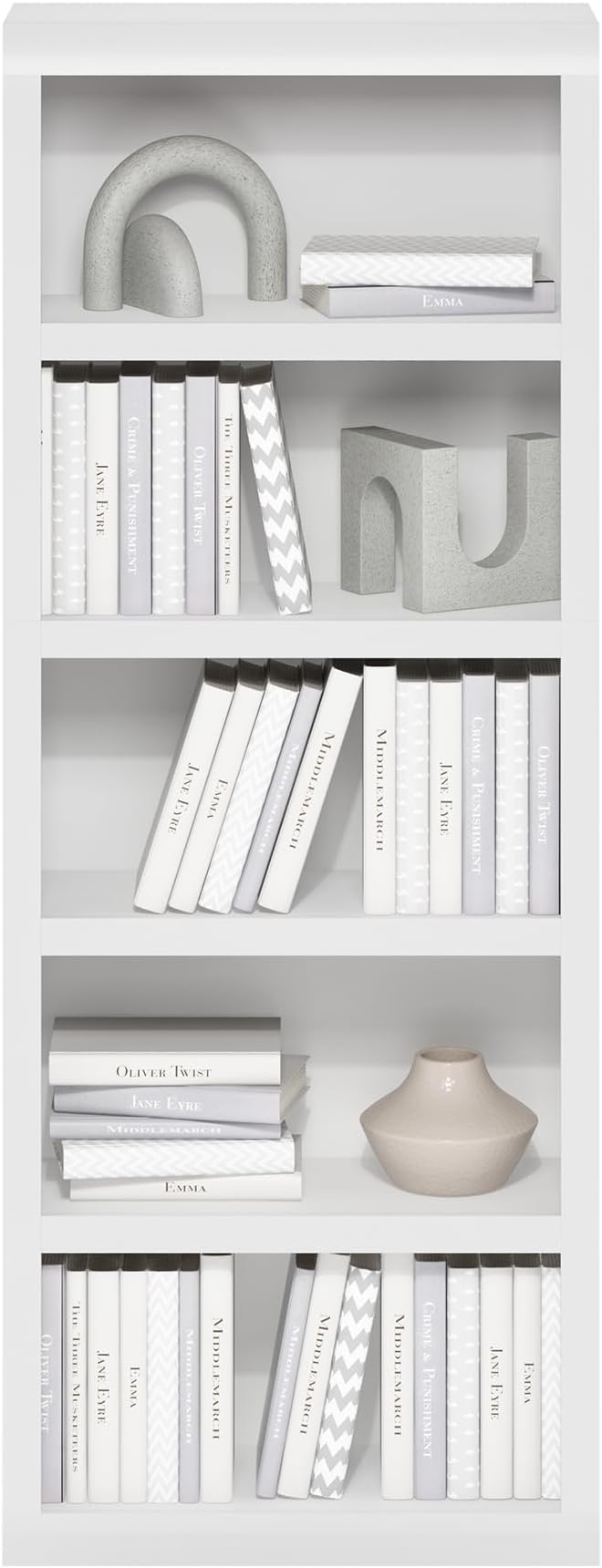 Furinno Rail 5-Tier Open Shelf Bookcase with Classic Style Edges, White - Image 5