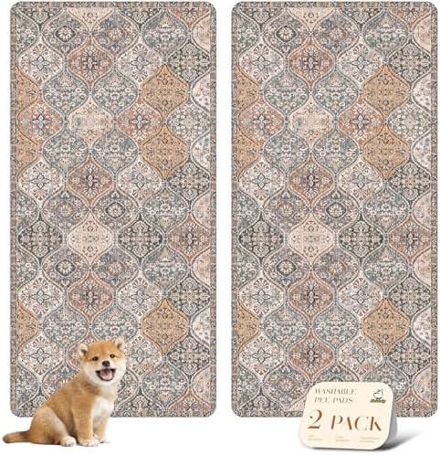 nunubaby Washable Pee Pads for Dogs, Stylish, Non-Slip and Leak-Proof Pee Pads. Reusable Potty Pads for Dogs for Crates and Floors.(Brown/Multi,36" x72" ) by Nunubaby