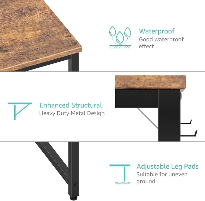 Lufeiya Computer Desk with Drawers - 55 Inch Long Study Work Writing Desk for Home Office Bedroom, Reversible Simple Modern Cute PC Desks with Fabric Drawer, Rustic Brown - Image 7