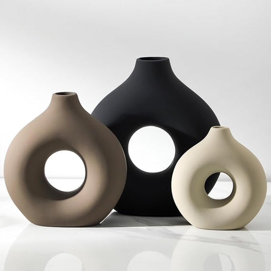 Vanselia Ceramic Vase Home Table Decor - Flower Vases Set of 3 Small Living Room Centerpiece Decorations for Shelf Bedroom Office Kitchen Dining Desk Modern Aesthetic Farmhouse Decorative (Classic) by VanseliaHome