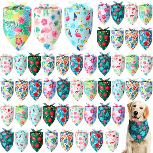 Weewooday 50 Pcs Hawaiian Dog Bandanas Bulk for Dogs Soft Bibs Adjustable Triangle pet Bandana for Small Medium Large Costume(Hawaii Pattern, 19.7 x 13.8 x 13.8 Inch) by Weewooday