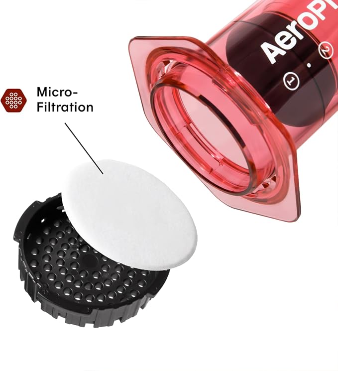 AeroPress Clear Red Coffee Press, French Press, Pour-Over & Espresso Style | All-in-One Manual Coffee Maker, 2-Minute Brew, Less Bitterness, More Flavor, Portable, Travel & Camping - Image 3