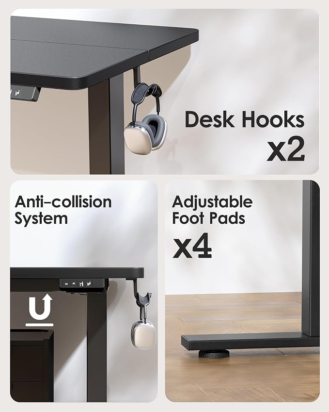 TIQLAB Standing Desk 47 x 24 inch, Electric Height Adjustable Desk with Splice Board, Stand Up Desk, Sit Stand Computer Desk for Home Office, Black Frame/Black Top - Image 6