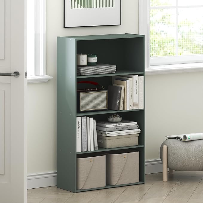 Furinno PASIR Book Shelf, 3-Tier Bookshelf, Storage Shelves Bookcase, 9.7 x 23.7 x 31.5, for Living Room, Bedroom, Home Office, Sage Green - Image 2