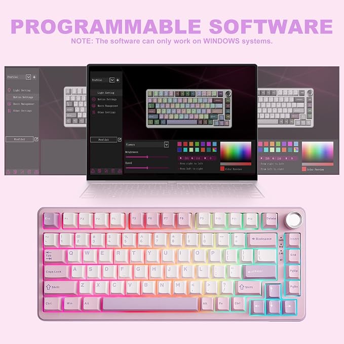 YUNZII B75 PRO 75% Wireless Mechanical Keyboard (Purple, Cocoa Cream V2) | Hot Swap Keyboard with Knob, Gasket Mount, Creamy Pre-lubed Switch for Smooth Typing, BT/USB-C/2.4G, for Gaming - Image 7