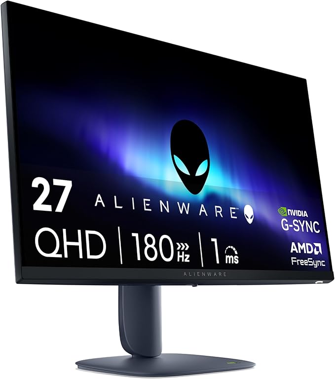 Alienware 27 Gaming Monitor AW2725DM, WQHD Fast IPS, 180Hz, G-SYNC, VESA | FreeSync, 95% DCI-P3, 1.07 Billion Colors, 400 cd/m2 Brightness, 3H Anti-Glare, HDMI 2.1, DisplayPort 1.4, USB, Adjustment by Alienware