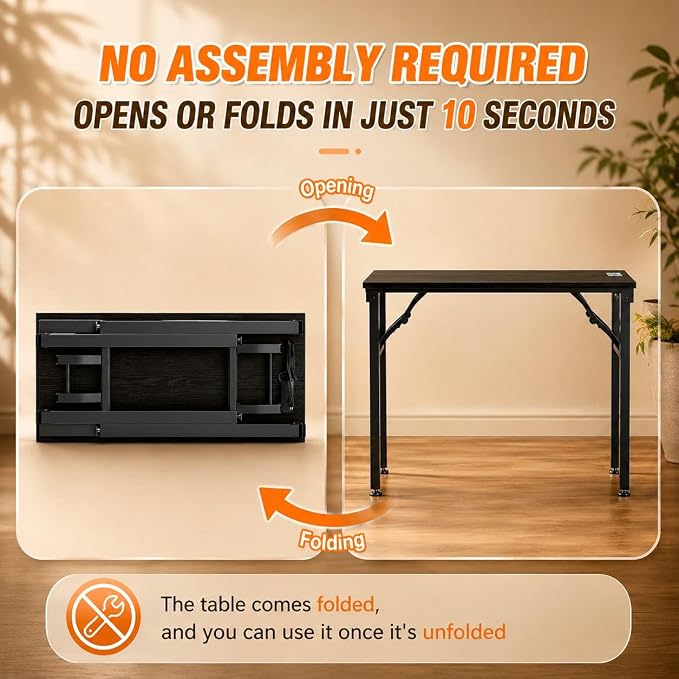 Folding Table Computer Desk - 35.8" No Assembly Folding Desk with Power Outlets & USB Charging Port, Small Desk, Foldable Office Desk, Compact Storage Portable Use for Small Space, Dark Oak - Image 4