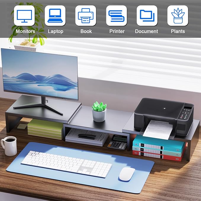 Dual Monitor Stand for Desk, Metal Computer Stand, Desk Shelf Riser,Desktop Organizer for Home and Office Use (Black) - Image 3