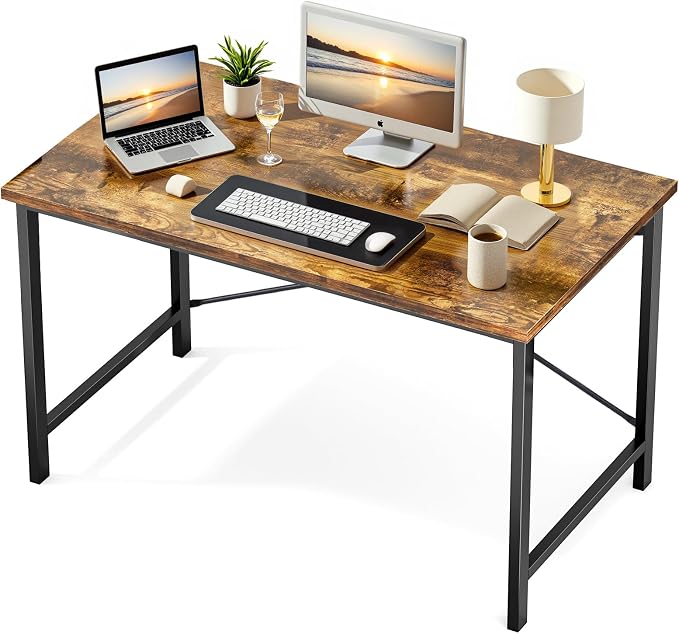 Sweetcrispy 44-Inch Small Computer Desk for Bedroom, Brown | Gaming Writing Work and Study Desk for Home Office, Sturdy Metal Frame and Compact Modern Design with X-Shaped by Sweetcrispy