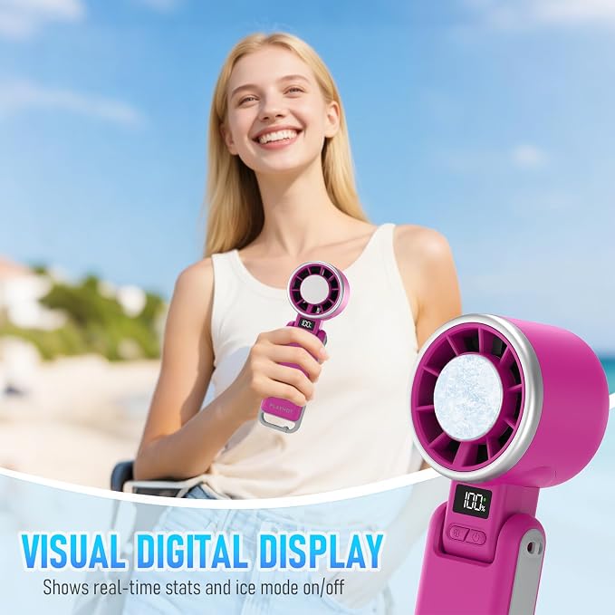 PlayHot Portable Handheld Turbo Fan with Ice Cooling, Rechargeable Personal Fan, Up tp 12Hrs Cooling, 5 Speed 25550RPM Powerful Portable Fan for Travel, Outdoor, Camping, Hiking (Magenta) - Image 7