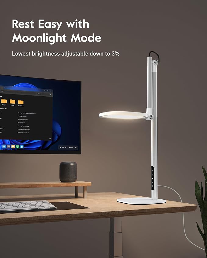 LitONES Tall LED Desk Lamps with Base, Edge-Lit Eye-Care, 50 Light Modes | 40" Height, Dimmable & Flexible, CRI>97.8, Memory and Timer Func, Stable Mental Base for Home Office, Video Calls & Drafting - Image 9