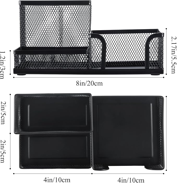 M&G Mesh Pen Holder Desk Organizers Pencil Holder for Desk Black, 3 Compartments Metal Office Supply Organizer with Sticky Notes Holder for School Home Office - Image 5