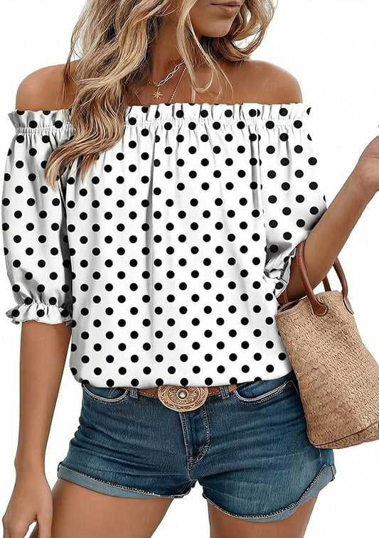 EVALESS Womens Tops Off The Shoulder Blouses for Women Dressy Casual Cute Puff Sleeve T Shirts Fashion 2026 by EVALESS