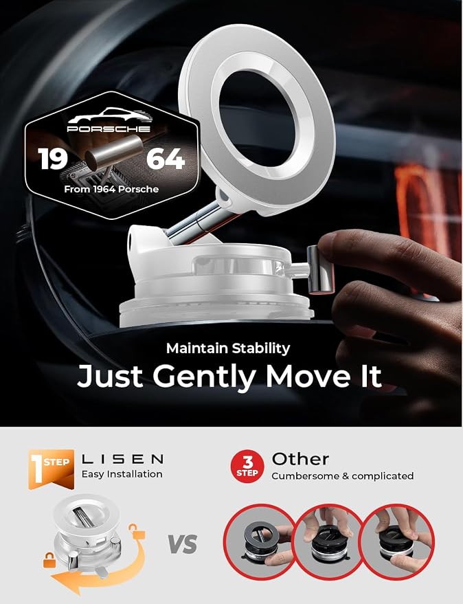 LISEN for Magsafe Car Mount, Cell Phone Holders for Your Car, Magnetic Car Accessories for Women Men Jeep Truck, Vacuum Gifts for iPhone 17 Pro Max 16 15 14 13 12, Samsung S25, Pearl White - Image 8