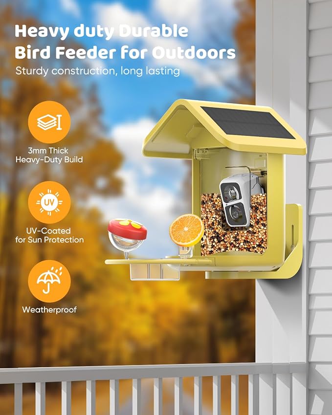 Bird Feeder with Camera Solar Powered : Smart Camera Bird Feeder 2K Live Steam for Outdoor, 5MP Photos, AI Identification, 1.8L Large Capacity, Gifts for Mom Dad, Built in Dual Solar Panel - Image 5