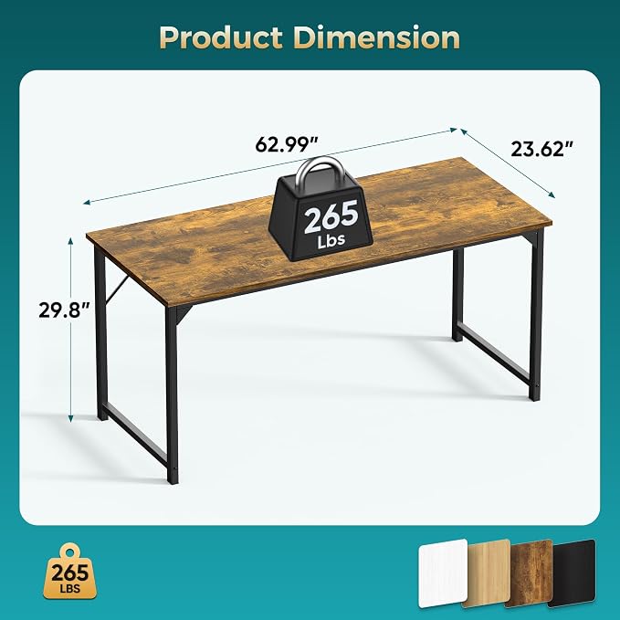 OLIXIS 63 Inch Computer Office Desk for Small Spaces, Writing Gaming Work Desk Modern Study Table with Storage Bag & Headphone Hook Home Bedroom, Rustic Brown | Computer Writing Workstation, Strong Metal Frame, Small Spaces Home Bedroom Dorm, Rustic Brown - Image 3