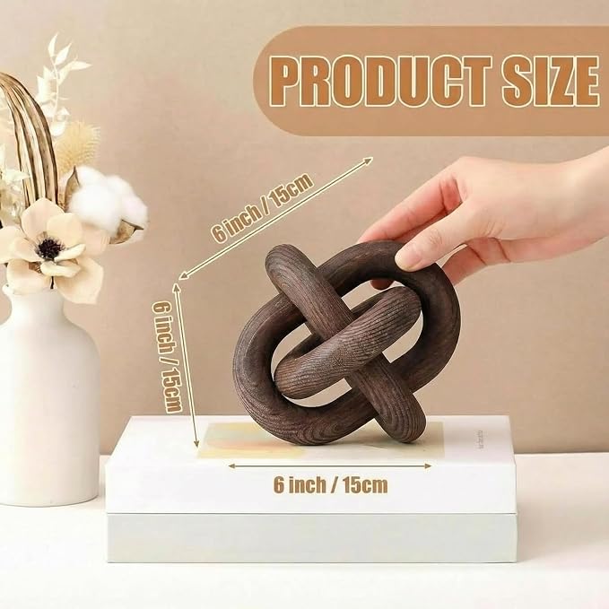 Yalikop 3 Link Wood Knot Decor Rustic Home Décor Accents Hand Carved Coffee Table Decoration, Boho Chain Link Decoration, Modern Shelf, Rustic Objects for Home Living Room Bedroom(Black Walnut) - Image 2