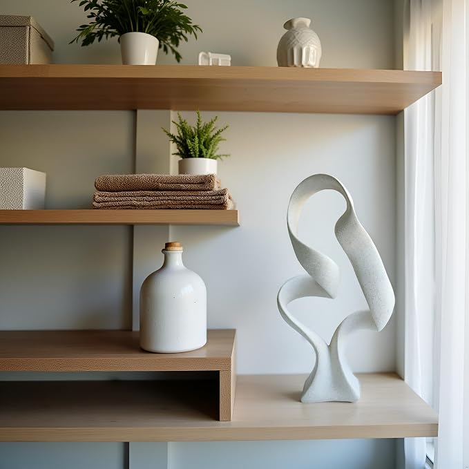 15" Modern Abstract Ribbon Decorative Sculpture, Knot Sculptures,Home Decor,Coffee Table Statues,Dining Living Room Desk Decor（Milky White） - Image 3