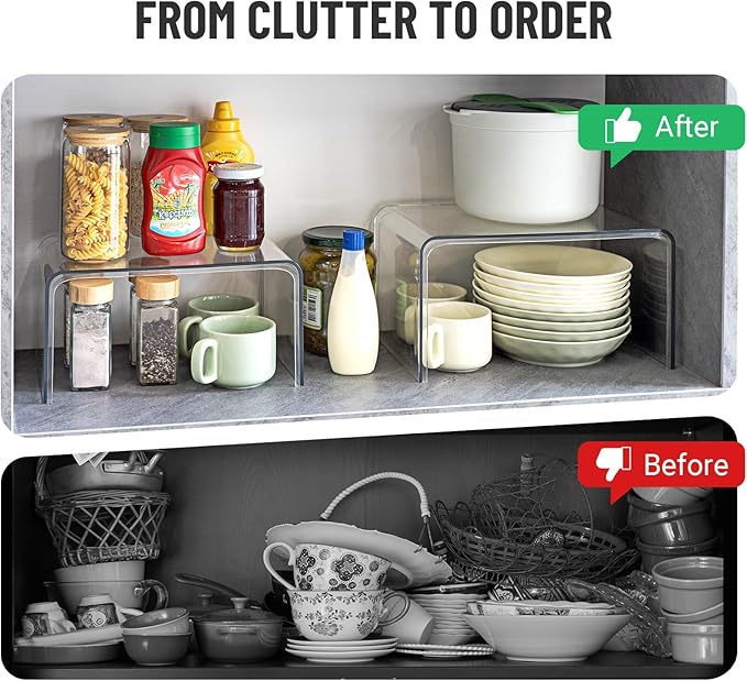 Bobomoment Clear Cabinet Organizer, Stackable Shelf Organizer Set of 4 | Kitchen Pantry Organizers and Storage, Display Cabinet Shelf Countertop Desk Shelves, Patented Spice Organization - Image 4