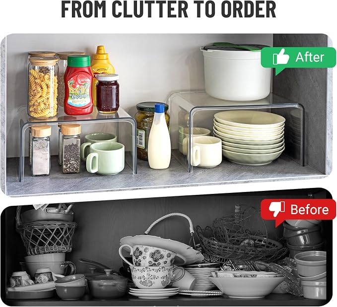 Bobomoment Clear Cabinet Organizer, Stackable Shelf Organizer Set of 2 | Kitchen Pantry Organizers and Storage, Display Cabinet Shelf Countertop Desk Shelves, Patented Spice Organization - Image 4