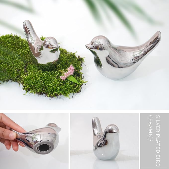Notakia Silver Birds Statues Home Decor Modern Style Decorative Ornaments for Silver Table Decor Living Room, Bedroom, Office Desktop - Image 7