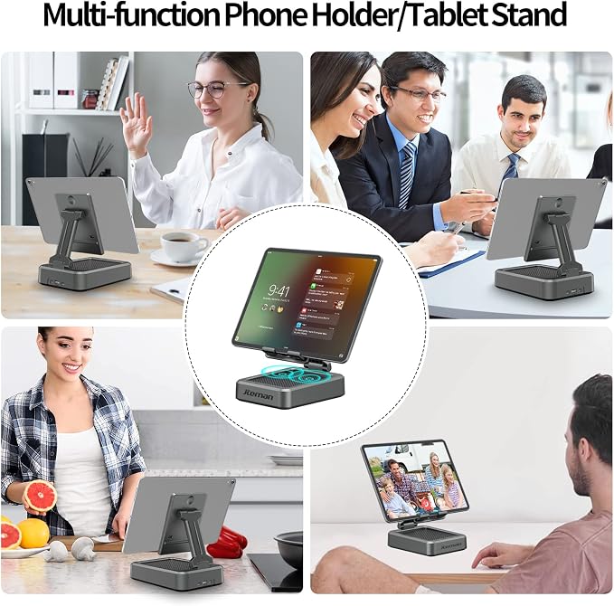 Jteman Wireless Bluetooth Speaker Tablet Stand, Adjustable with Bluetooth Speakers,Gifts for Women Men,Kitchen Gadget for Men,Compatible with Phones and Tablet (4.0-12.9'') - Graphite - Image 6