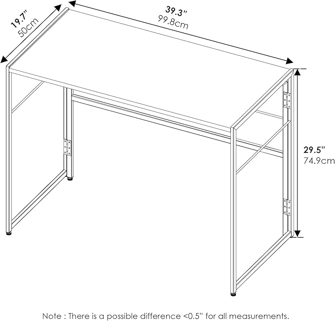 Furinno Riau No Tool/No Assembly/Folding Metal Frame Computer Desk, Rustic Oak/Black, 39 Inch - Image 3