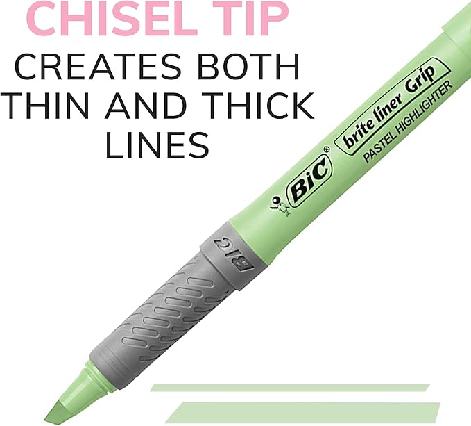 BIC Brite Liner Grip Pastel Highlighter Set, Chisel Tip, Pack of Pastel Highlighters in Assorted Colors (colors may vary), Cute Highlighters for Bullet Journaling, Note Taking and More (Pack of 18) - Image 4