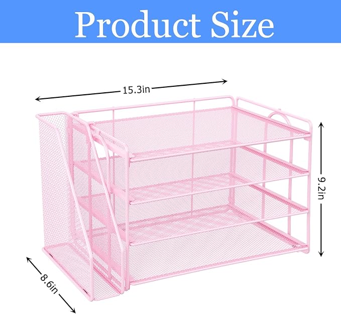gianotter 4-Tier Paper Organizer With Magazine Holder | Desk Organizers and Accessories, File Organizer for Office Supplies Storag (Pink, 4-Tier) - Image 7