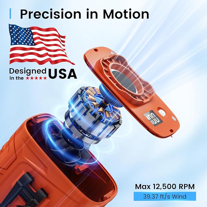 KIBEE Waist Clip Fan with LED Light, 5 Speeds 12500RPM, Up to 29H Runtime, Rechargeable Hands-Free Fan for Outdoor Work & Hiking - Image 2
