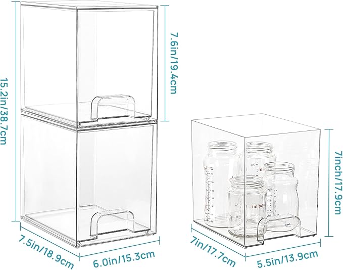Vtopmart Clear Stackable Storage Drawers, 4 Pack Tall Plastic Organizers | Clear Pull-Out Drawers, Stackable Design for Skincare, Cosmetics, Beauty Supplies, Vanity, Bathroom, Cabinet and Countertop - Image 2