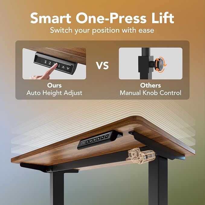 HUANUO Electric Standing Desk,48" x 24" Height Adjustable Desk, 4 Memory Height Settings, Sit to Stand Up Desk for Home Office, with Headphone Hook, Cable Manager, Walnut - Image 5