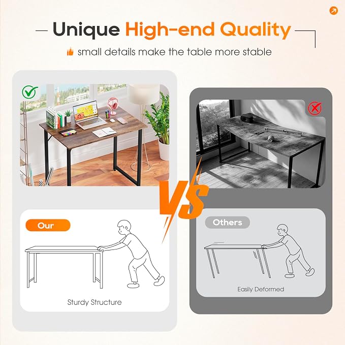 PayLessHere | 32 Inch Computer Desk | Brown | Sturdy Office Desk | Metal Frame, Adjustable Feet | Water-Resistant, Scratchproof Surface | Writing Table for Home Office or Study | Pack of 1 - Image 4